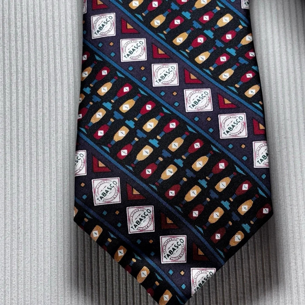 Vintage Tabasco Men 100% Silk Necktie Hot Sauce Egret Louisiana Style Multicolor